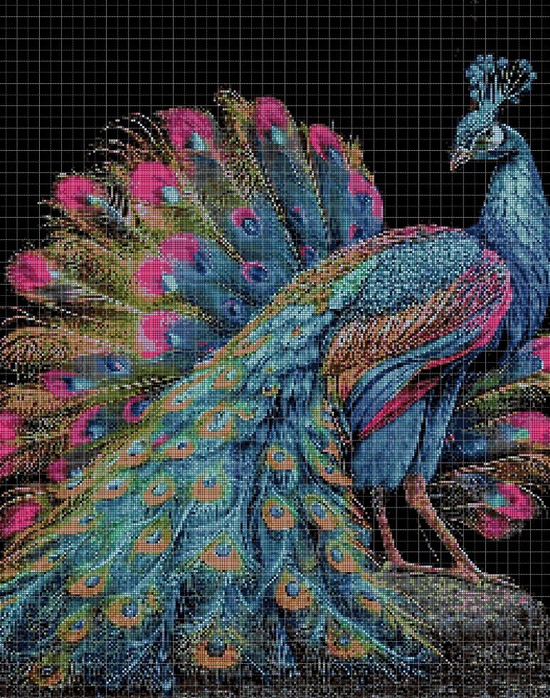 Pecock 2 Cross Stitch Pattern in Pdf DMC - Etsy