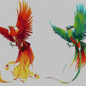 Phoenix bird couple cross stitch pattern in pdf DMC