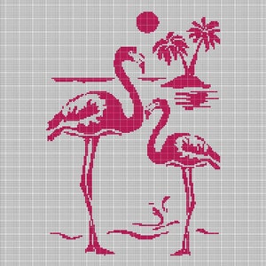 Flamingos silhouette cross stitch pattern in pdf
