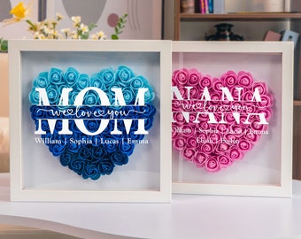 Personalized Flower Shadow box, Mothers Day Gifts For Grandma, Birthday Gifts For Mom, Nana, Mimi, Custom Kids Names