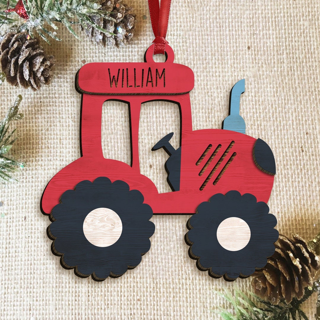 Personalized Tractor Christmas 2 Layer Wood Ornament Tractor Etsy