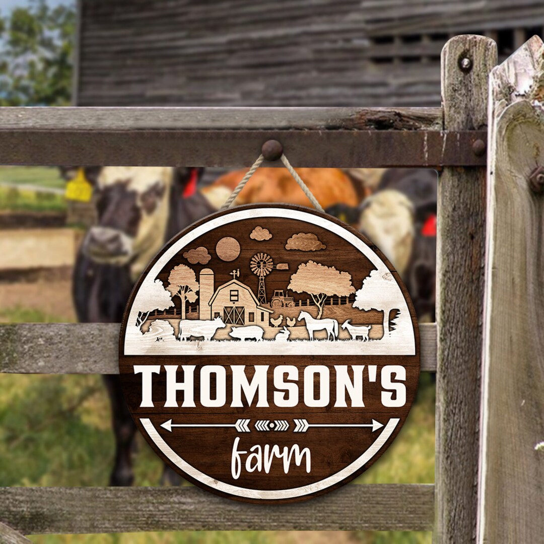 Custom Farm Sign Farmhouse Farmers Decoration Personalized Round Wooden
