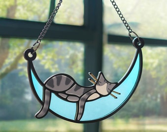 Gatto sulla luna personalizzato in acrilico, decorazione da appendere alla finestra, regalo artistico per gli amanti dei gatti, ornamento da appendere alla parete, regali commemorativi del gatto