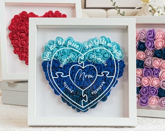 Mom Puzzle Flower Shadow Box, Custom Name Piece That Holds Us Together, Mothers Day Gifts For Grandma, Birthday Gifts For Mom, Nana