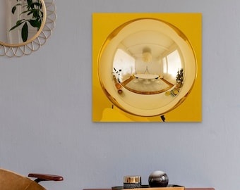 Bubble Mirror Panel Gold / Convex Mirror / Space Age , Pop Art
