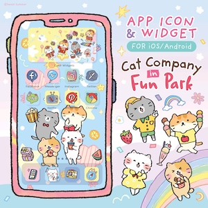 Cat Company : Fun Park - icon & Widget, Hand drawn icons, iOS and android set, Home screen theme, Wallpaper, Widgets, Cute, Cat