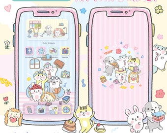 Little Amiko : Joyful - Icon & Widget, Handgezeichnete Symbole, iOS und android Set, Home Screen Theme, Wallpaper, Widgets, Cute, Cat