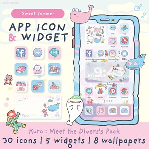 Kuro Whale App Icon & Widget Set, iOS Android Theme (Digital Download)