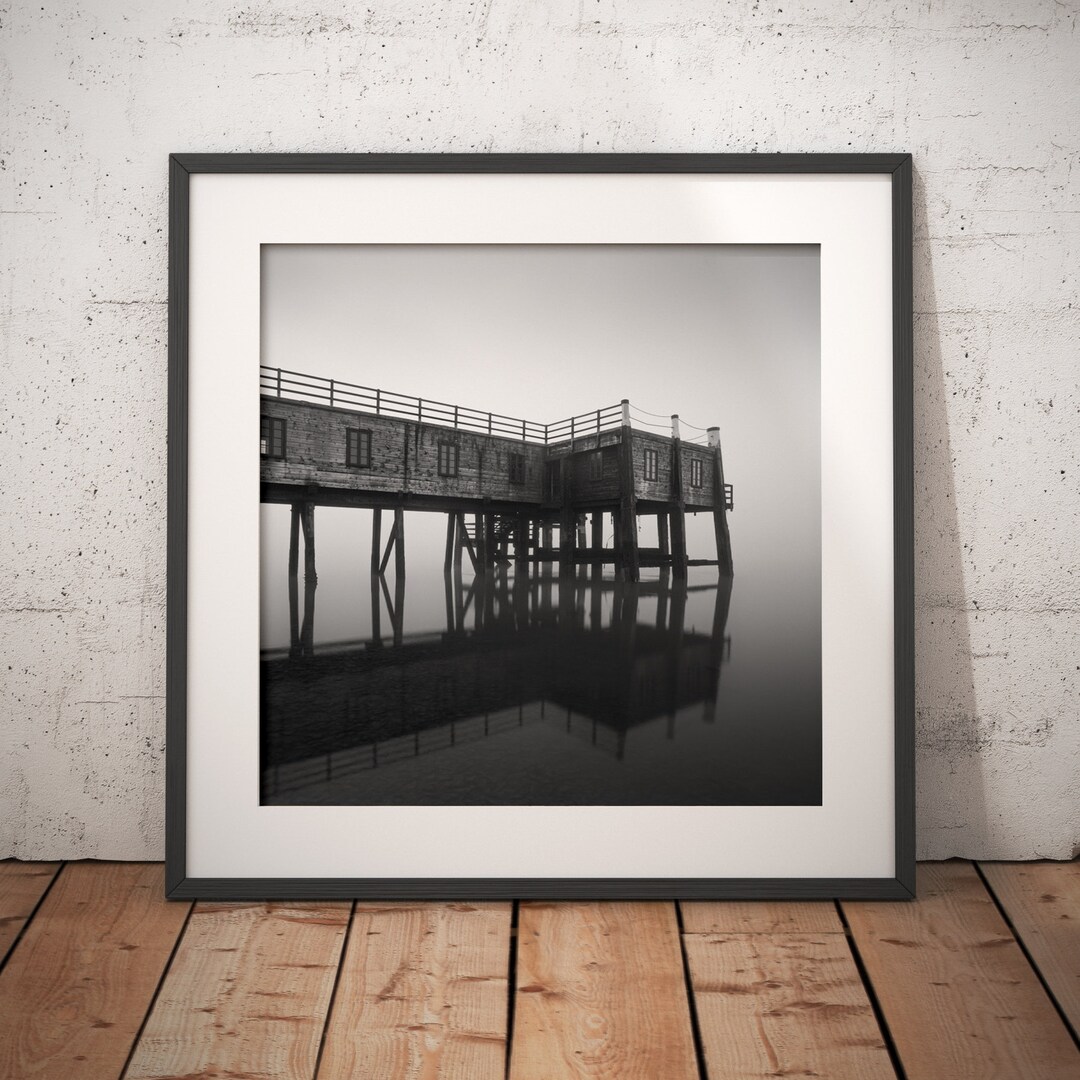 Black and White Jetty Wall Art for Living Room Coastal Prints, Minimal Artwork Seascape