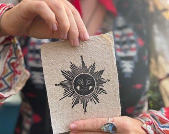 Beltane - Original Lino Block Print - Celtic Folk Calendar - Medieval Folk Art - Linen/Cotten Blend Sewing Patch - Pagan - Black