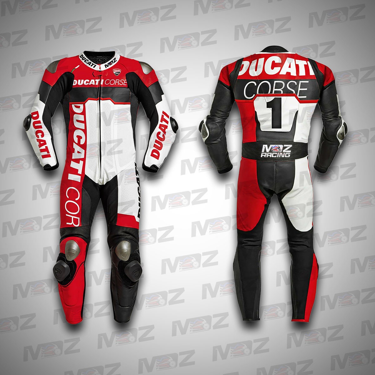 Combinaison De Moto Ducati Corse En Cuir De Vache - Red, Neuve, Protections CE AAA, Tailles 40 à 50