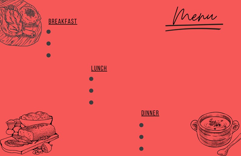 Daily Food Chart Printable Colorful Menu Editable Daycare Meal Planner Etsy
