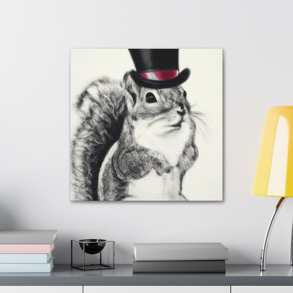 Cute Squirrel in a Little Red Top Hat : Wall Art Prints, wall art canvas, Wall canvas prints , canvas wall Decor , wall art for living room