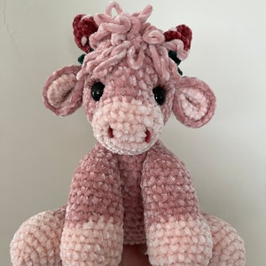 Handmade Crochet Strawberry Highland Cow Plushie