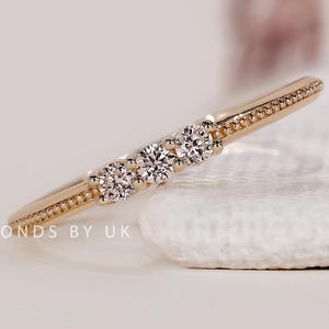 Diamond Stackable Ring Three Stone Minimalist Ring Lab Grown Diamond Wedding Band Thin Anniversary Band for Wife Ring for Mum & Best Friend