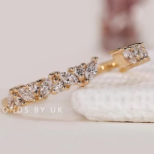 Custom Open Gap Diamond Wedding Band Open Cuff Ring Solid Gold Gap Wedding Band Stacker Ring for Engagement Ring Wrap Around Ring for Gift
