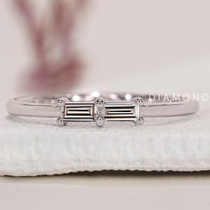 Dual Birthstone Ring Two Birthstone Ring Small Diamond Promise Ring His and Hers Promise Ring Birthday gift for her 2 Baguette Diamond Ring