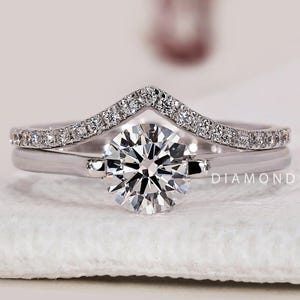 Solitaire 2 Pieces Wedding Ring Real Lab Grown Diamond Rings Engagement Ring Set for Her Solid White Yellow Rose Gold Anniversary Ring Gift