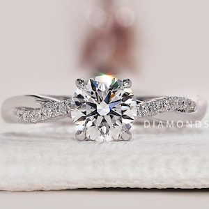 Round Lab Grown Diamond Engagement Ring, Lab Created Diamond Wedding Ring, Diamond Anniversary Ring for Wife, Comfort Fit Twisted Band Gift