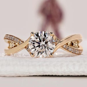 Real Round Diamond Engagement Ring Twisted Wedding Ring for Her White/Yellow/Rose Gold Ring Anniversary Gift Genuine Lab Grown Diamond Ring