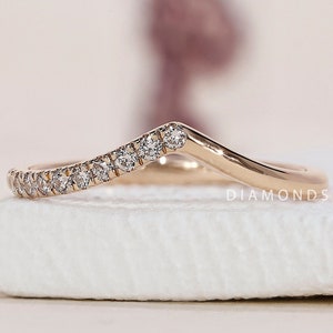 Dainty Stackable V Shaped Ring Chevron Contoured Wave Ring Curved Lab Grown Diamond Band Matching Wedding Band Tiny Diamond Engagement Ring