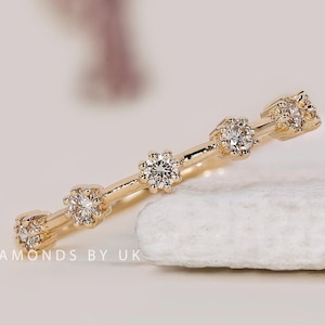 Round Diamond Promise Ring Petite Diamond Ring Half Eternity Dainty Handmade Ring Thin Distance Stacking Ring Bridal Ring EveryDay Wear Ring