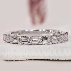 Emerald Diamond Wedding band Genuine Lab Grown Diamond Engagement Ring Emerald Cut Diamond Stacking Ring 3/4 Eternity Anniversary Ring Gift