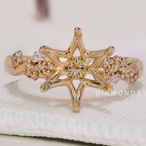 Custom Diamond Semi Mount Ring Solid White Yellow Rose Gold Ring Setting Lab Grown Diamond Ring Setting Vintage Anniversary Ring Setting