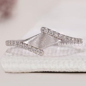 Minimalist Diamond Bypass Ring Tiny Diamond Ring Lab Grown Diamond Statement Ring Anniversary Gift for Wife Matt Finished Everyday Wear Ring