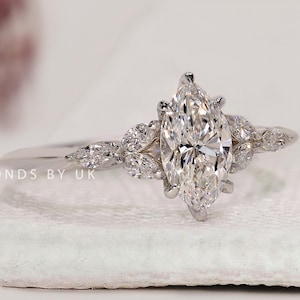 Marquise Diamond Engagement Ring Knife Edge Shank Ring Genuine Lab Grown Diamond Ring 7 Marquise Diamond Proposal Ring Anniversary Ring Gift