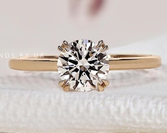 Round Lab Grown Diamond Ring Solitaire Diamond Engagement Ring Round Diamond Wedding Ring for Her Minimalist Anniversary Ring Proposal Ring