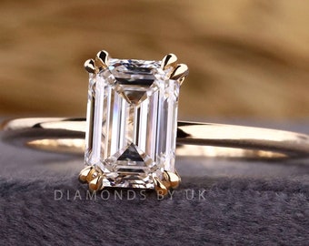 Engagement Ring for Her, IGI Certified Diamond Ring, Emerald Cut Solitaire Ring for Girlfriend, Lab Grown Diamond Wedding Anniversary Ring