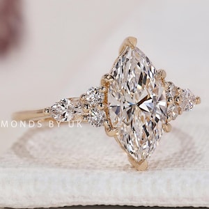 Marquise Diamond Engagement Ring Genuine Lab Grown Diamond Anniversary Ring Unique Proposal Ring for Her Six Claw Prong Setting Ring Gift