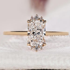 Radiant Diamond Ring Lab Diamond Engagement Ring Unique Cluster Diamond Ring Elongated Radiant Cut Diamond Proposal Ring Anniversary Gifts