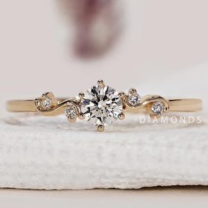 Round Brilliant Lab Diamond Ring Lab Crete Diamond Engagement Ring Vintage Diamond Ring for Women Promise Ring for Her Anniversary Ring Gift