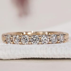 7 Stone U-Shaped Wedding Band Diamond Wedding Ring Shared Prong Engagement Ring Anniversary Band Stackable Band Real Lab Grown Diamond Band