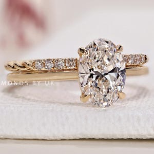 Oval Diamond Engagement Ring Set Genuine Lab Grown Diamond Wedding Set Bridal Rings for Her Matching Wedding Band 1.50 CT Oval Diamond Ring