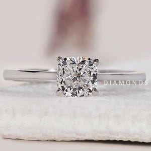 Cushion Lab Grown Diamond Engagement Ring Cushion Solitaire Diamond Ring Cushion Cut Diamond Promise Ring Unique Anniversary Gift for Wife