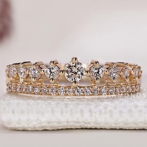Double Row Diamond Engagement Band Round Lab Grown Diamond Band Double Ring for Anniversary Gift for Wife Unique Two Stackable Ring for Her
