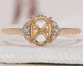 Custom Diamond Engagement Ring Setting Solid White Rose Gold Silver Platinum Ring Setting Bespoke Ring Setting Prong Setting Semi Mount Ring