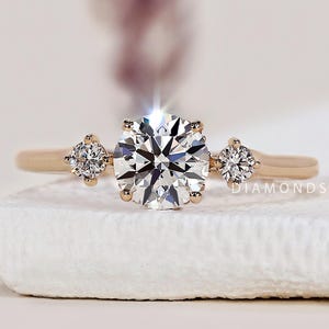 Genuine Lab Grown Diamond Engagement Ring Three Stone Wedding Anniversary Ring Trilogy Ring for Her Unique Proposal Ring for Her Best Gift
