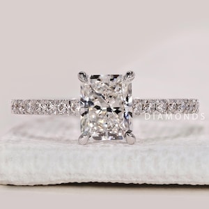 Radiant Lab Grown Diamond Engagement Ring Radiant Cut Diamond Ring Cathedral Setting Wedding Ring Solitaire & Accents Stone Proposal Ring
