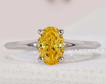 Yellow Diamond Ring Yellow Oval Lab Grown Diamond Engagement Ring Fancy Yellow Diamond Ring Oval Diamond Solitaare Ring Canary Yellow Ring