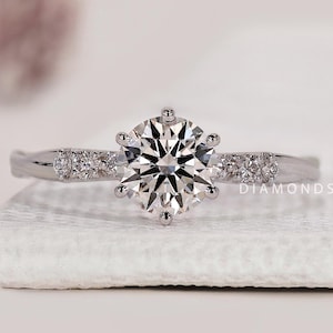 Pave Set Side-Stone Round Diamond Engagement Ring Twisted Band Ring for Women Promise Ring for Her Rose Yellow White Gold Rings for Women