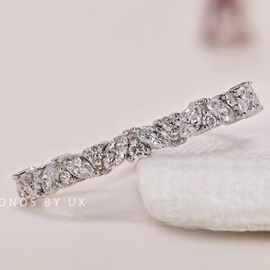 Lab Grown Diamond Half Eternity Band Marquise Round Diamond Wedding Band Real Lab Diamond Anniversary Ring Stacking Band Bridal Set Gift