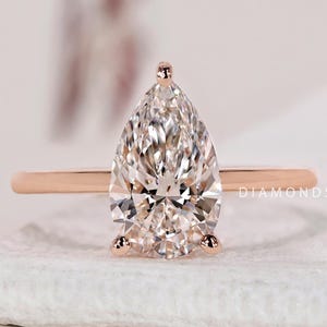 Pear Diamond Engagement Ring Solitaire Pear Ring Genuine Certified Lab Grown Diamond Ring 0.50 to 3.00 CT Pear Diamond Proposal Ring for Her