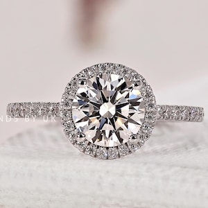 Halo Engagement Ring Round Diamond Proposal Ring for Her Round Cut Diamond Anniversary Ring Genuine Lab Grown Diamond Ring Birthday Gifts