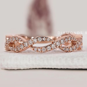 Diamond Twisted Band Round Wide Band for Bride Real Lab Grown Diamond Ring for Her Eternity Band for Women Solid White Yellow Rose Gold Ring