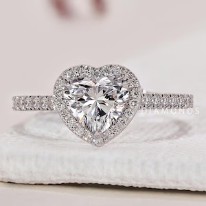 Heart Diamond Engagement Ring Heart Cut Diamond Proposal Ring IGI Certified Lab Grown Diamond Ring Heart Cut Pave & Halo Anniversary Ring