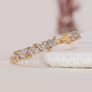 Custom Open Gap Diamond Wedding Band Open Cuff Ring Solid Gold Gap Wedding Band Stacker Ring for Engagement Ring Wrap Around Ring for Gift